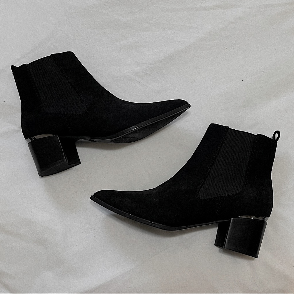 Suede accent heel booties